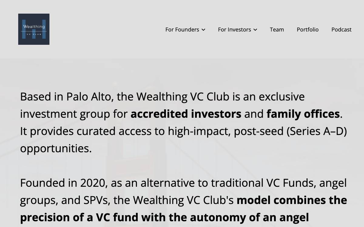Wealthing VC Club website preview