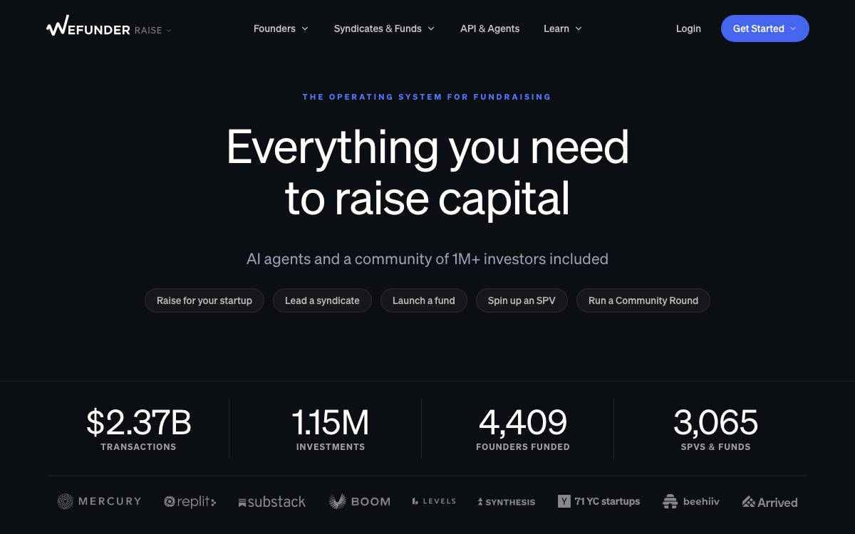 Wefunder website preview