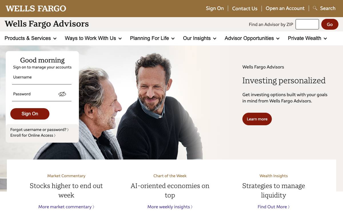 Wells Fargo Advisors website preview