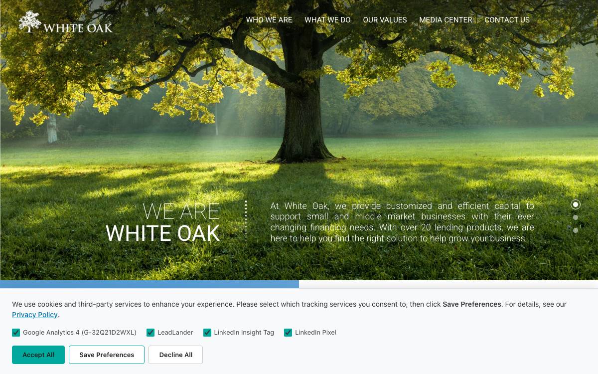 White Oak Global Advisors website preview