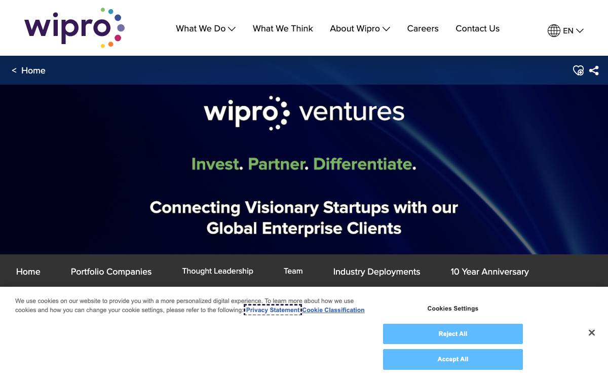 Wipro Ventures website preview