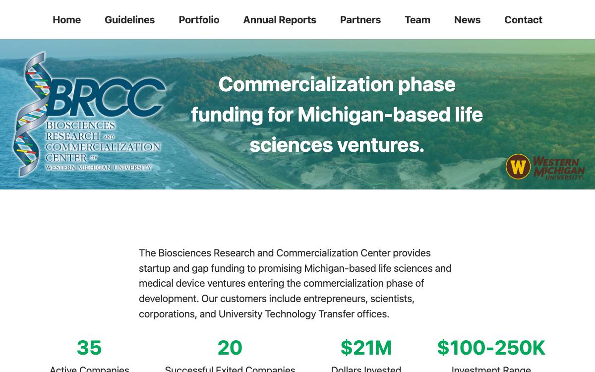 WMU Biosciences Research & Commercialization Center website preview