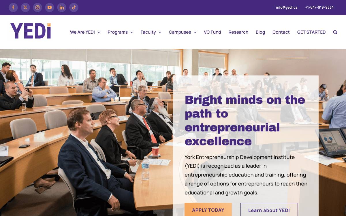 York Entrepreneurship Development Institute (YEDI) VC Fund website preview