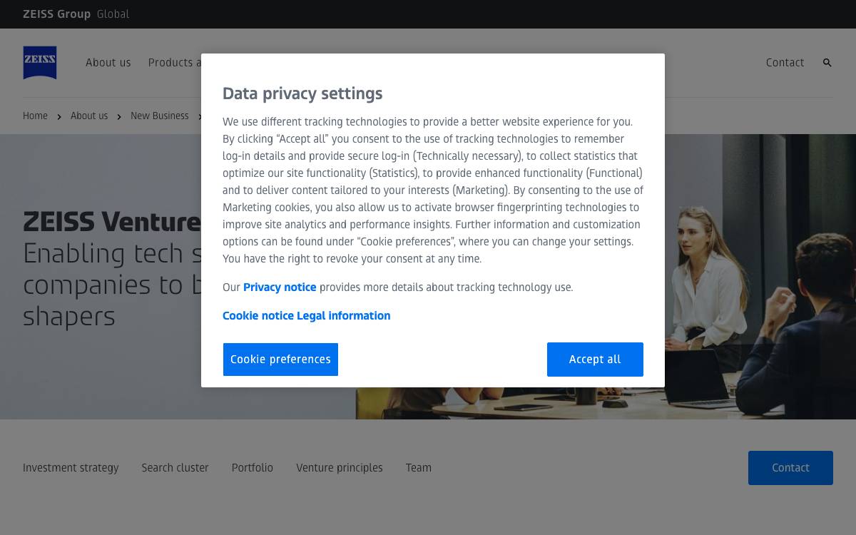 ZEISS Ventures website preview
