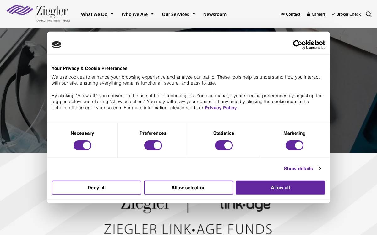 Ziegler Link-age Funds website preview